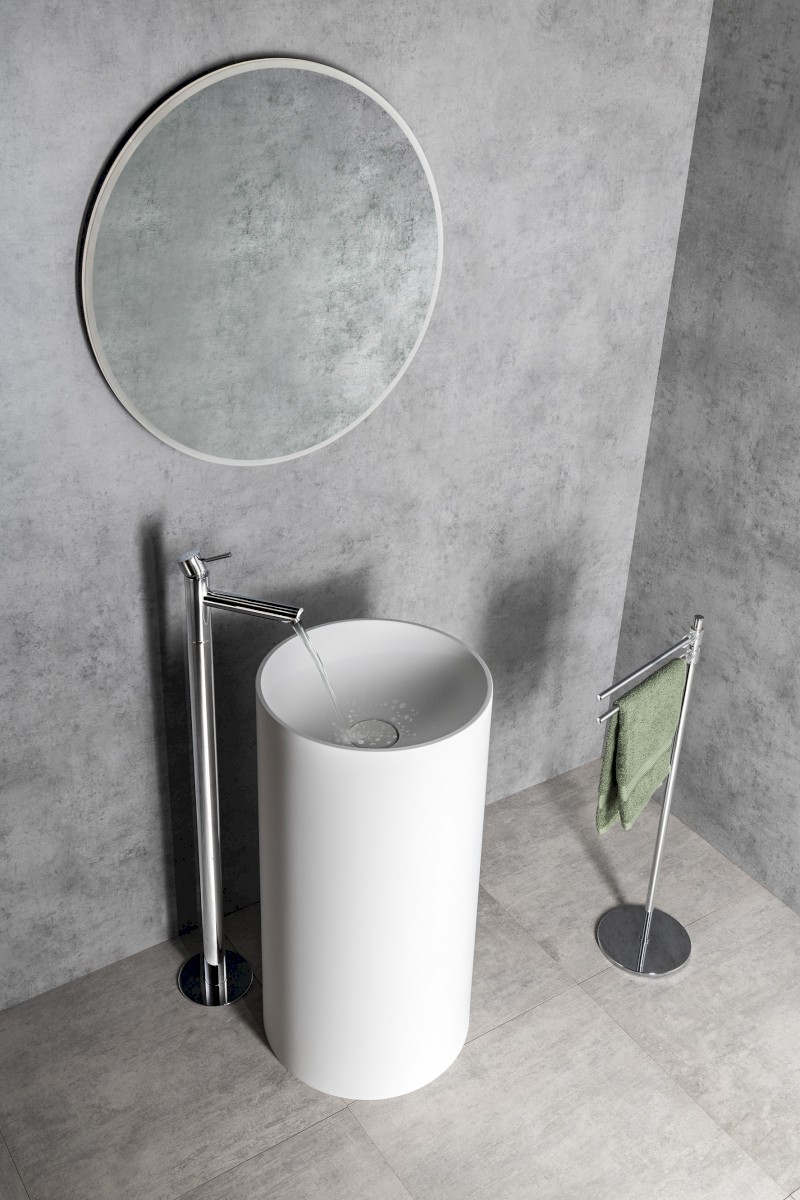 ALTONA umyvadlo volně stojící, litý mramor, průměr 43,5x85cm, kryt výpusti, bílá mat AT435