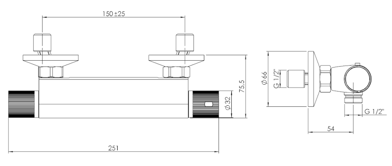 ACTION nástěnná sprchová termostatická baterie, chrom MB155
