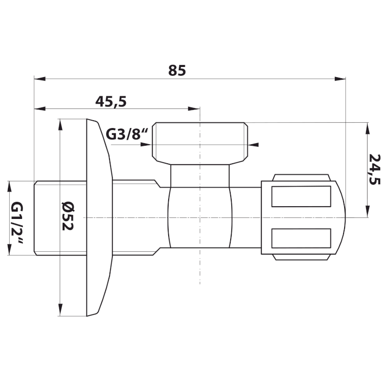 Rohový vřetenový ventil 1/2