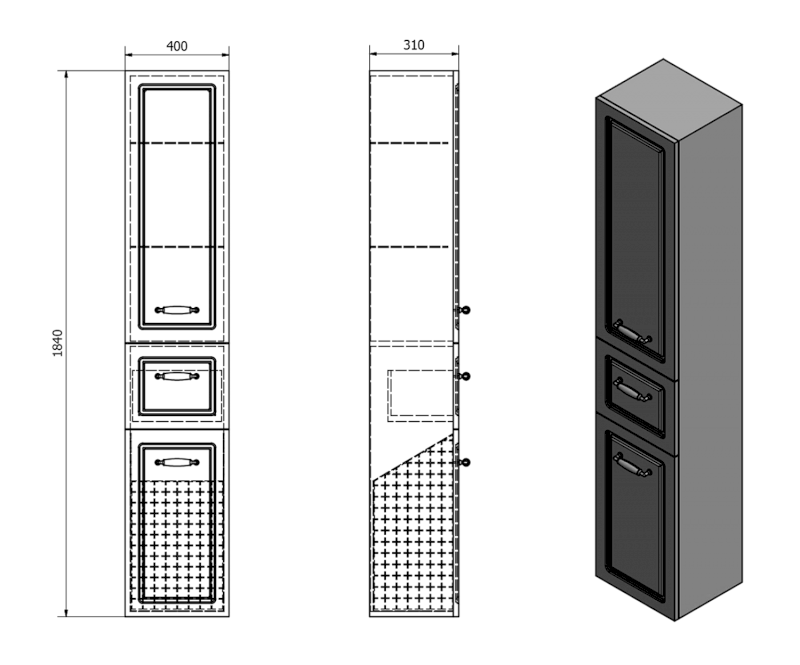 FAVOLO vysoká skříňka košem 40x184x31cm, bílá mat FV180