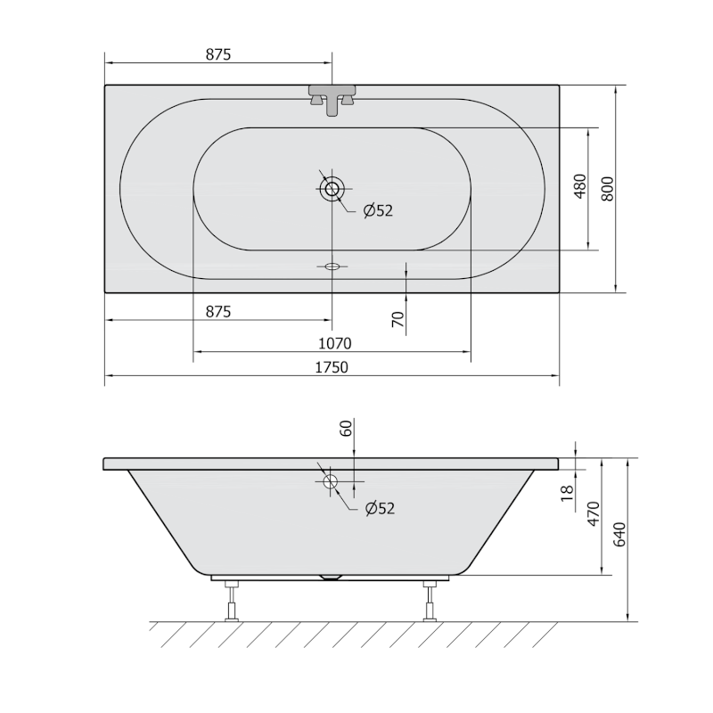 VIVA B SLIM obdélníková vana 175x80x47cm, bílá 88119S