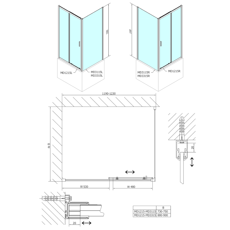 DEEP boční stěna 900x1500 cm, čiré sklo MD3315
