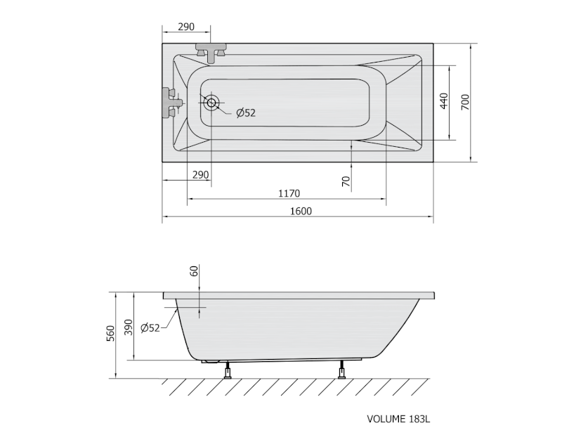NOEMI obdélníková vana 160x70x39cm, bílá 71707