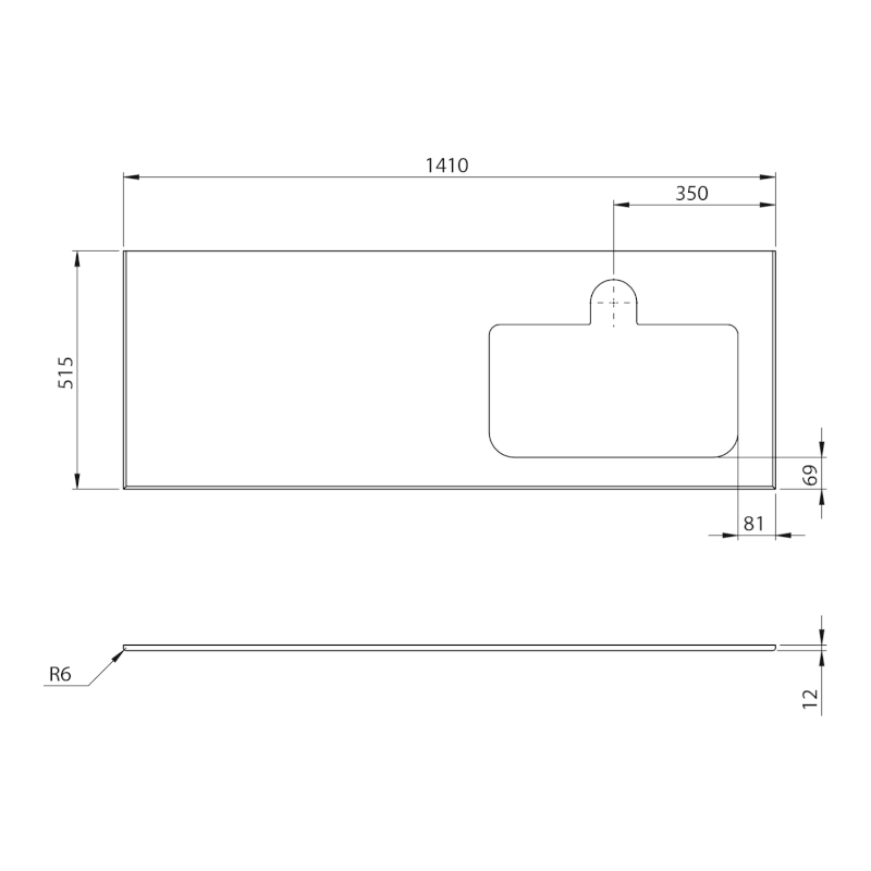BRAHEA deska rockstone s otvorem 141x51,5cm (70+70cm), pravá, bílá mat BL141-0101-R