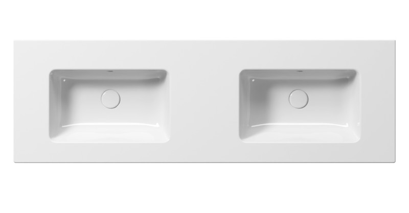 PURA keramické dvojumyvadlo Slim 142x46cm, bez otvoru, bílá ExtraGlaze 8889011