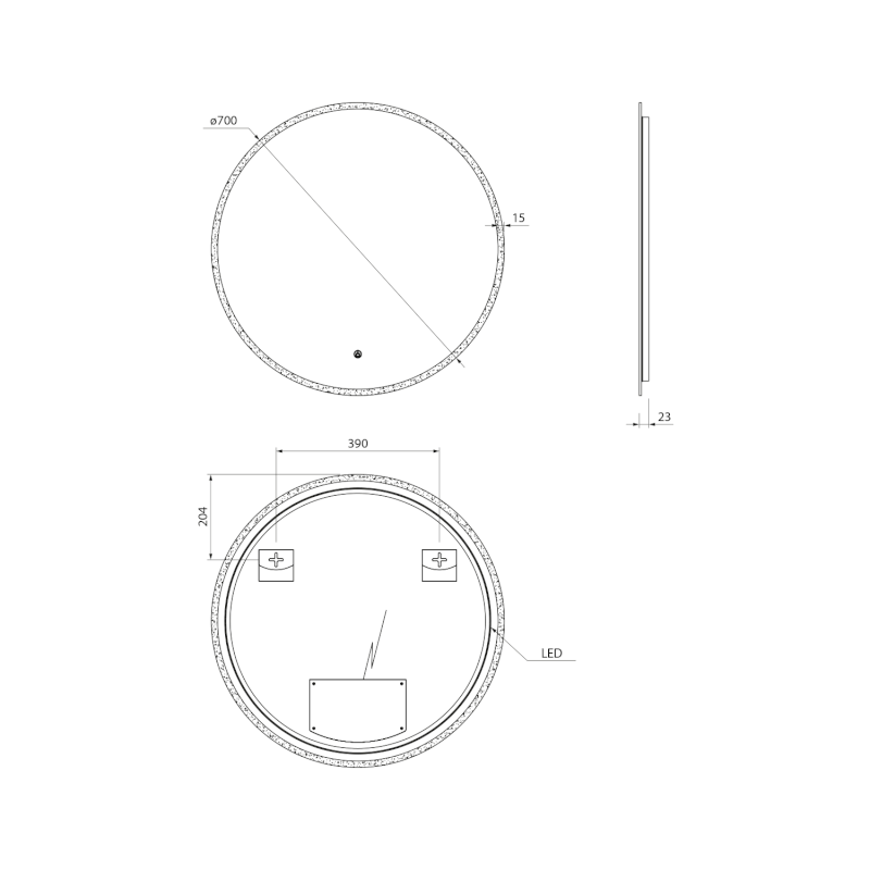 URSA kulaté zrcadlo s LED osvětlením ø 70cm, dotykový senzor, stmívatelné UR070