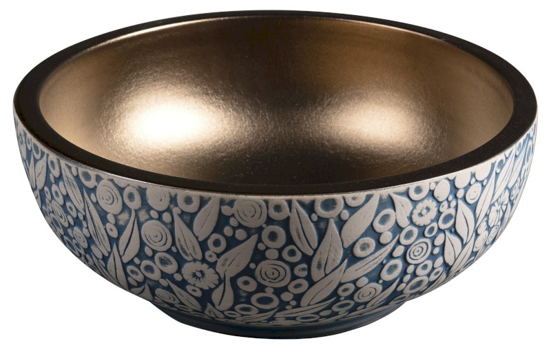 PRIORI keramické umyvadlo na desku, Ø 41 cm, měď/modrá se vzorem PI037