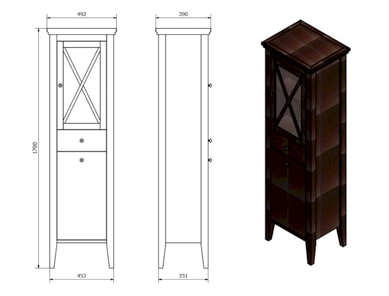 CROSS skříňka vysoká s prádelním košem 49x170x39cm, pravá, buk CR315