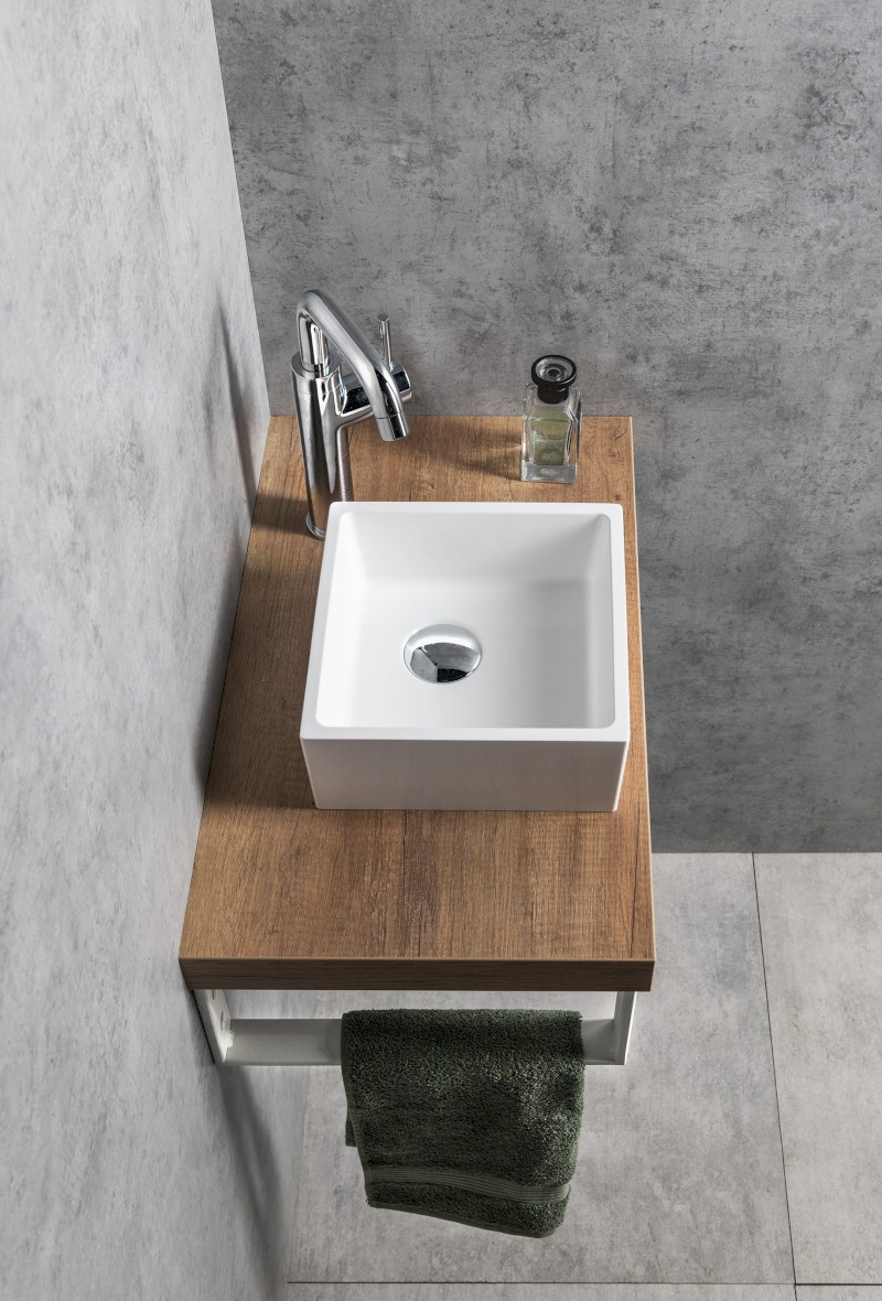 SANNA umývátko na desku, litý mramor, 25x25cm, bílá SN250