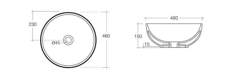 DIMP keramické umyvadlo na desku, Ø 46cm, bílá WH060