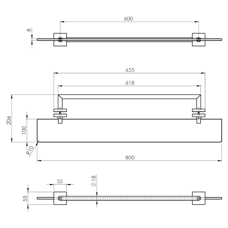 X-SQUARE police s držákem osušky na skleněnou zástěnu, chrom XQ458