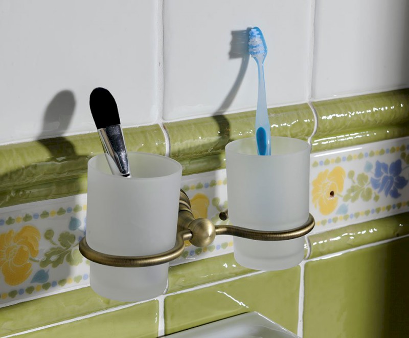 DIAMOND dvojitý držák skleniček, mléčné sklo, bronz 1318-05