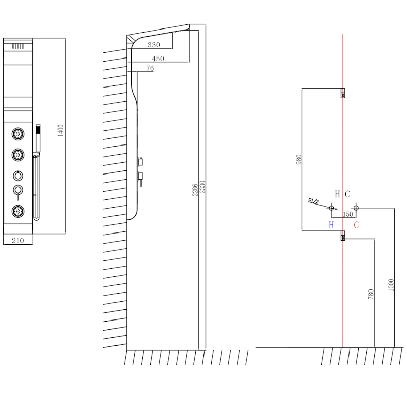 YUKI sprchový panel 210x1400mm, bílá mat SL290