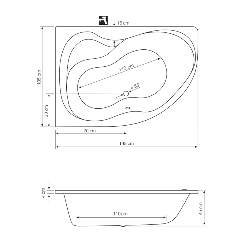 CIDLINA 150 vana 150x105x45cm, levá, bílá G3618