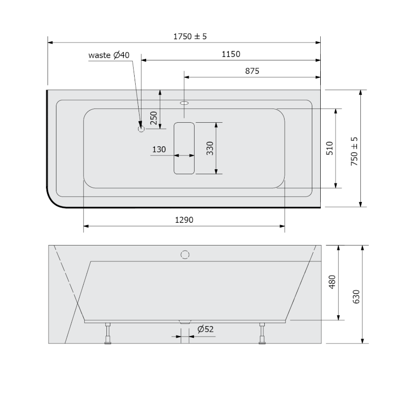 MARLENE CURVE R MONOLITH obdélníková vana 175x75x63cm, bílá 72034MCR