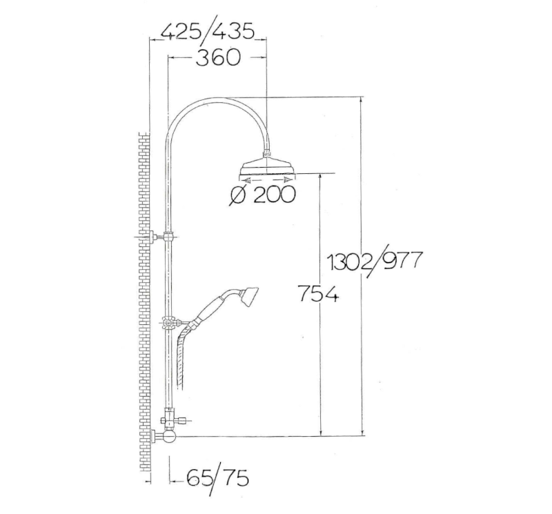VANITY sprchový sloup k napojení na baterii, hlavová, ruční sprcha, chrom SET061