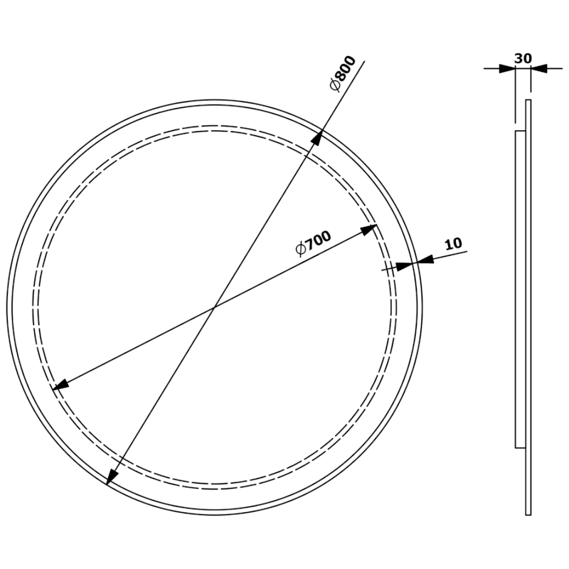 SHARON kulaté zrcadlo s LED podsvícením a s policí ø 80cm, černá mat (E28904CI-01) 31255CI-01