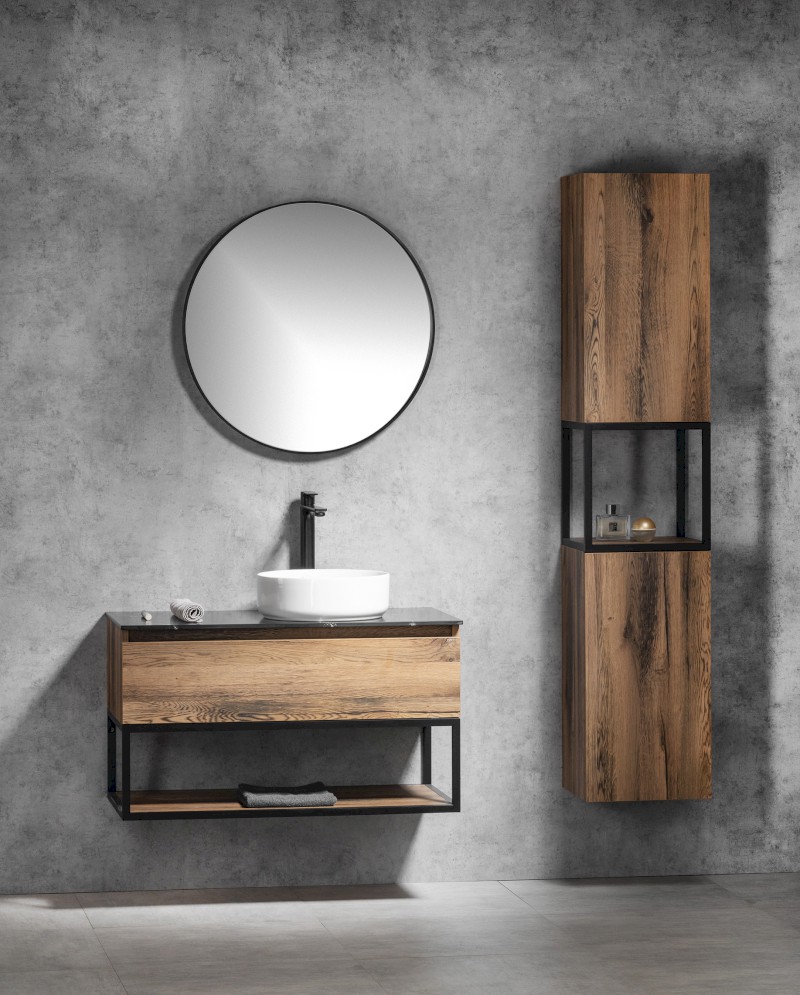 SKARA umyvadlová skříňka 100x50x45cm, černá mat/dub collingwood CG009-1919