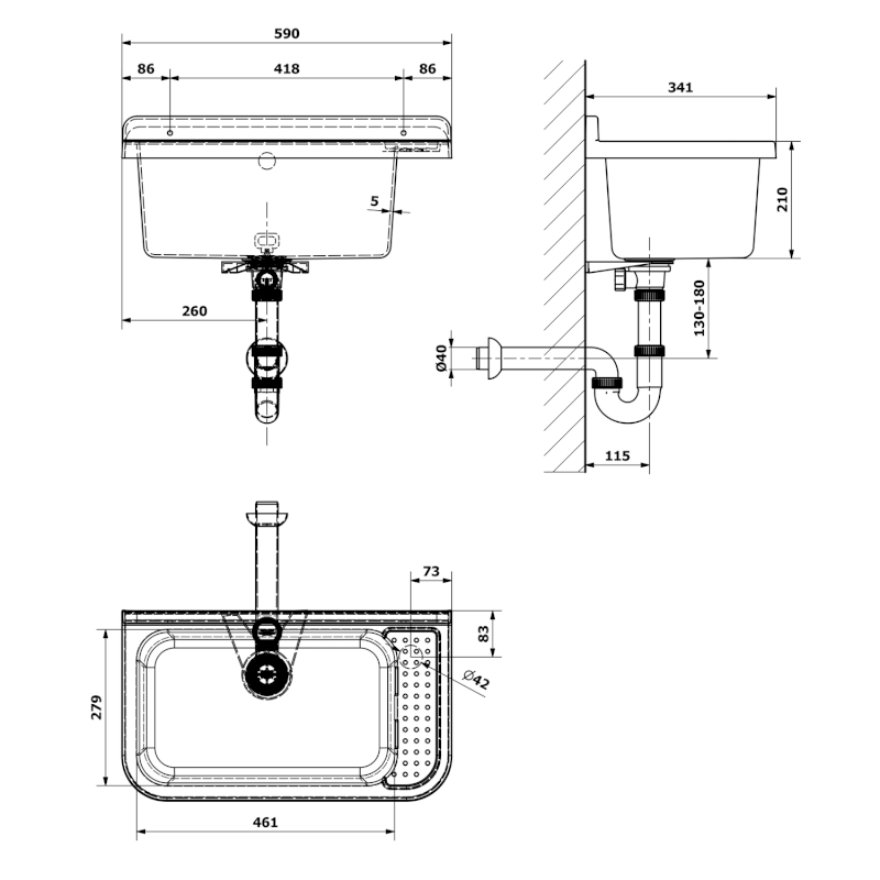 Závěsná výlevka s odkládací plochou 60x34cm, plast, bílá PI5060