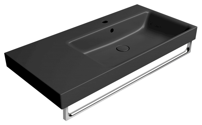 NUBES keramické umyvadlo 100x50cm, s odkládací plochou vlevo, černá mat 9628126