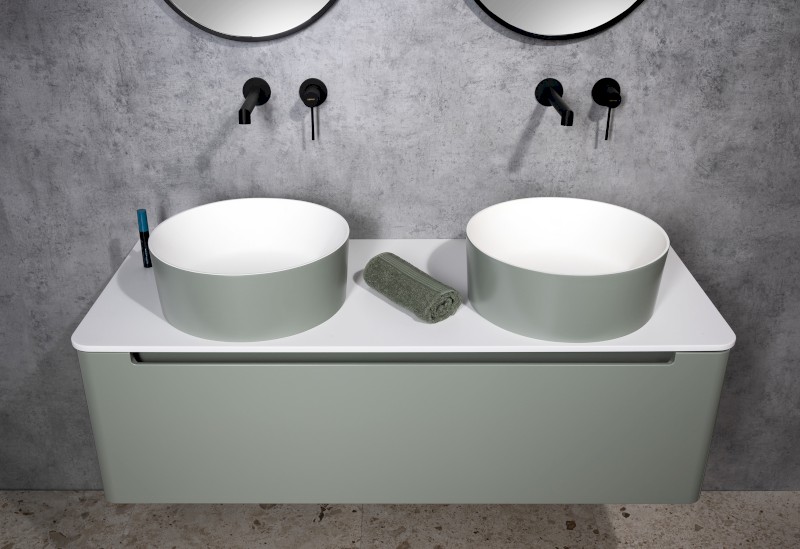 THIN umyvadlo na desku, Rockstone, Ø 38 cm, verde/bílá mat WN548-44