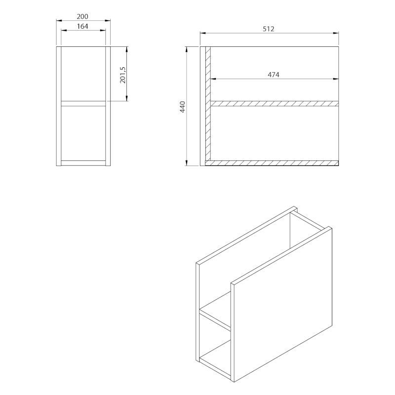 LOREA skříňka spodní policová 20x44x51,2cm, černá mat LE020-3535