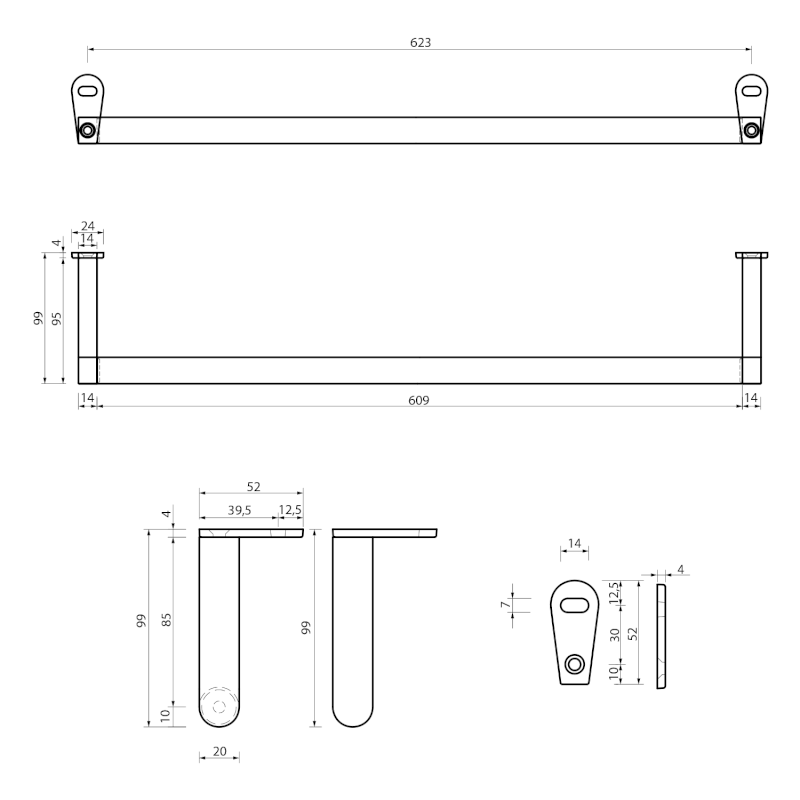 KUBE X/NORM čelní držák ručníků 70cm, chrom PASAND70