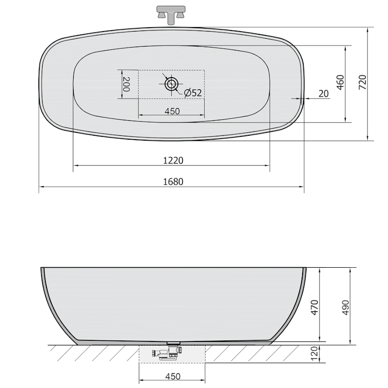 IPANEMA volně stojící vana litý mramor 168x72x49cm, bílá 69911