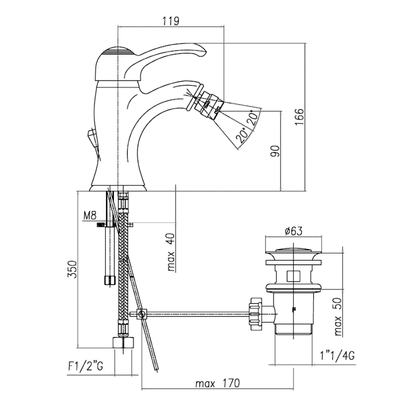 KIRKÉ stojánková bidetová baterie s výpustí, zlato KI03Z
