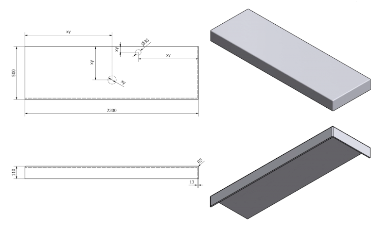 TAILOR rockstone deska 230x50 cm, provedení límce R TR230R