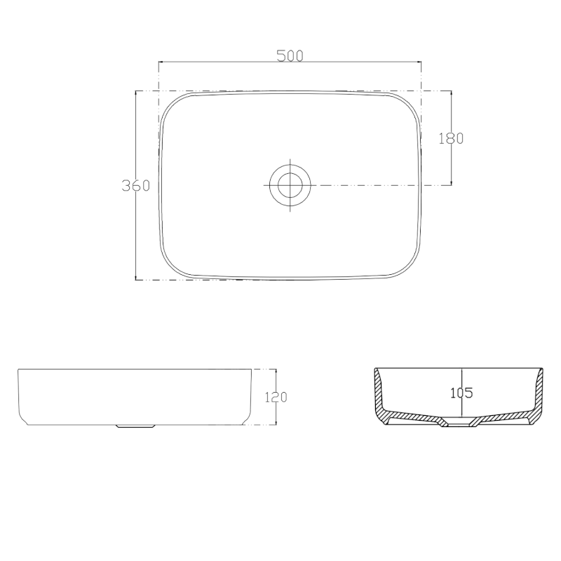 INFINITY RECTANGLE keramické umyvadlo na desku, 50x36cm, bílá mat 10NF65050-2L