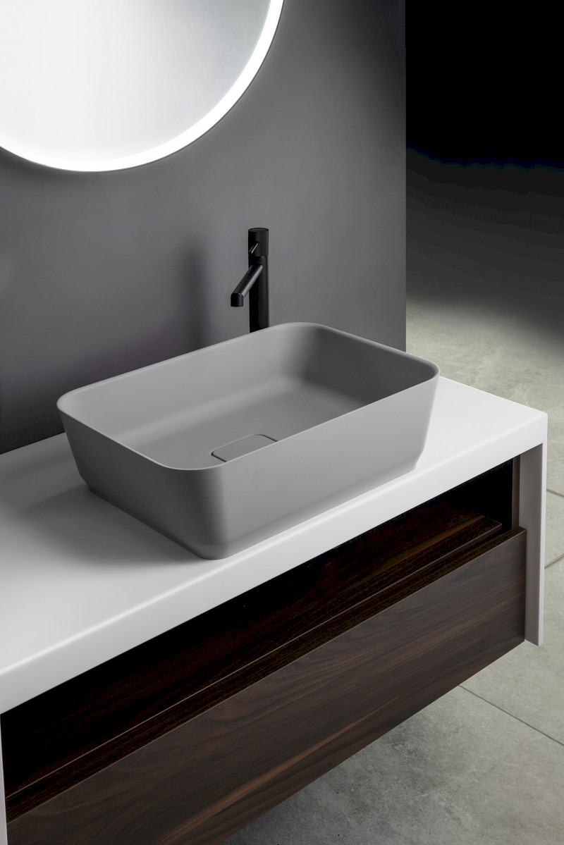 BANERA SQUARE umyvadlo na desku, litý mramor, 50x36cm, šedá mat 14596.31