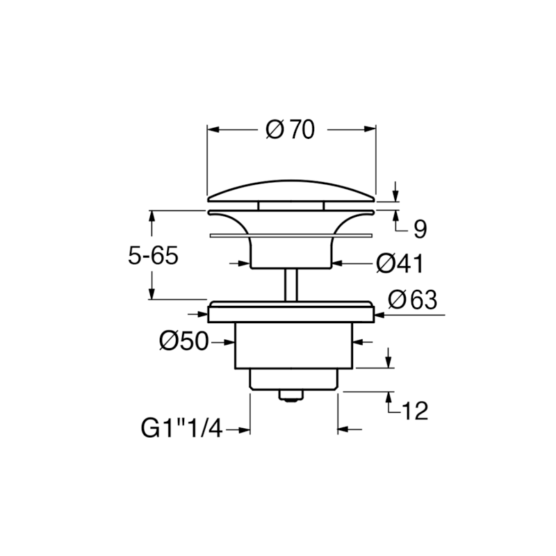 GSI umyvadlová výpust 5/4“, neuzavíratelná, keramická zátka, 5-65mm, bílá ExtraGlaze PVC11