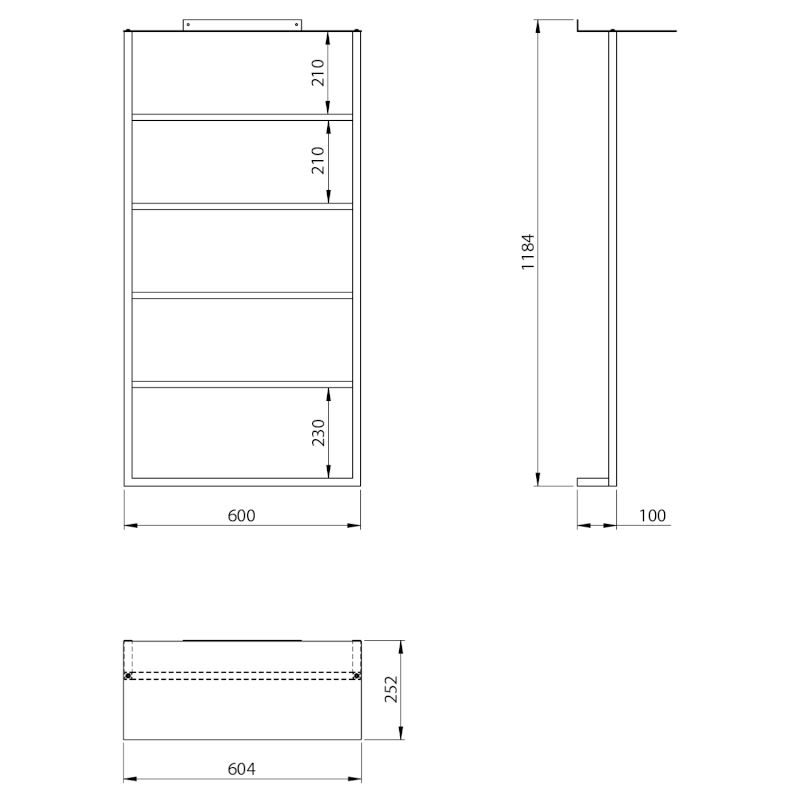 SKA nástěnný sušák ručníků s policí 604x1184x252mm, černá mat SKA702