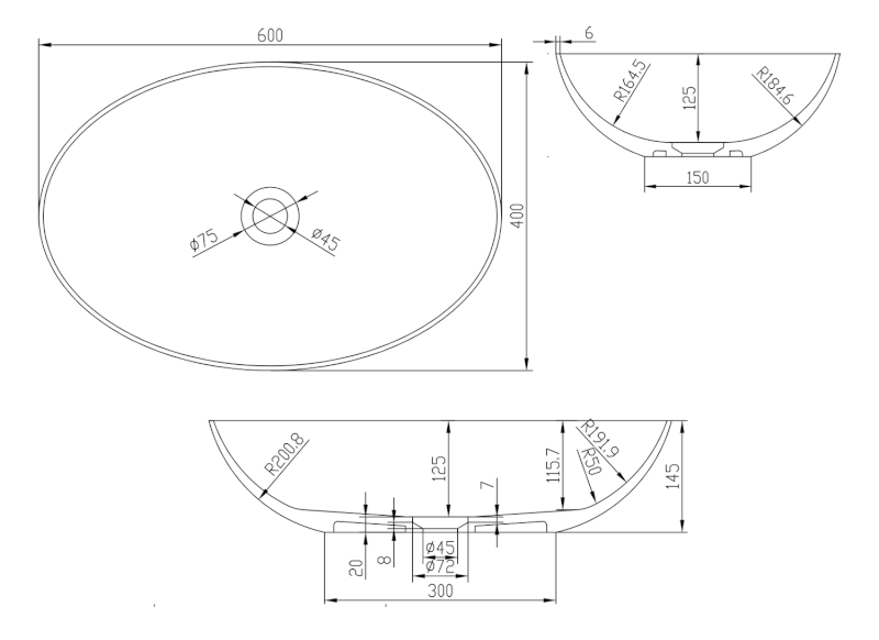 THIN umyvadlo na desku, Rockstone, 60x40 cm, bílá mat WN893