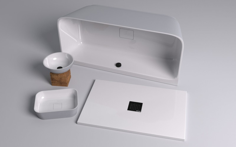 SKYLLA nástěnná stojící vana litý mramor 170x75x60cm, bílá/šedá mat 72430.32