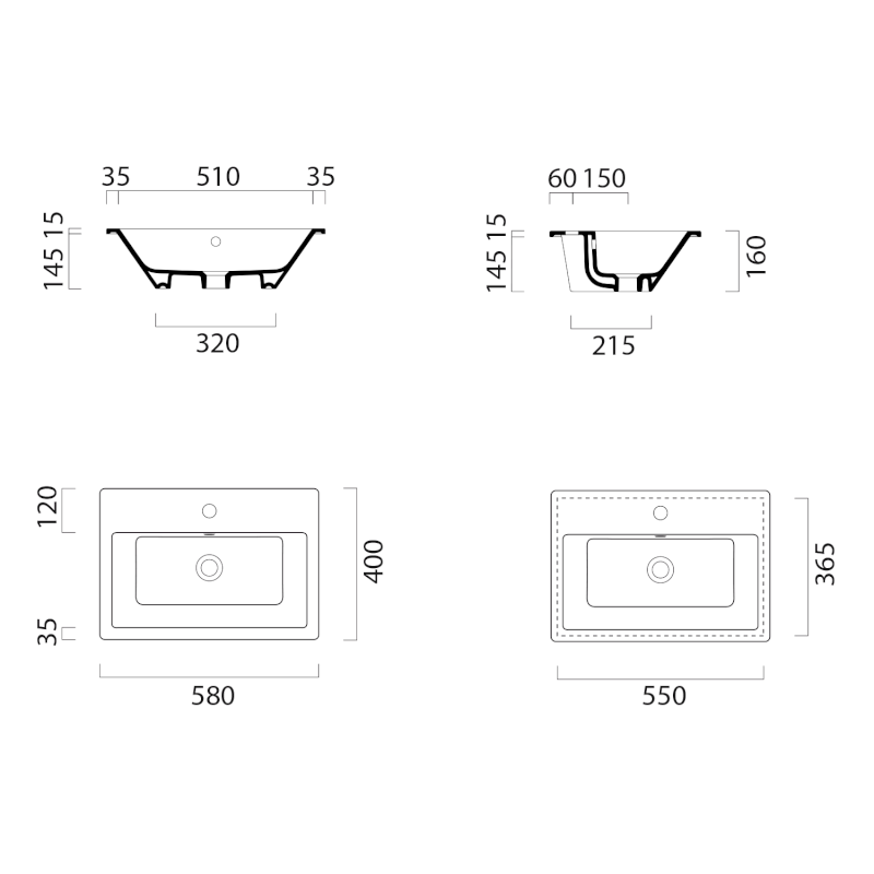 KUBE X keramické umyvadlo zápustné 58x40cm, bílá ExtraGlaze 9433111