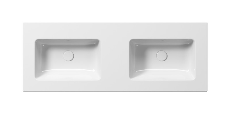 PURA keramické dvojumyvadlo Slim 122x46cm, bez otvoru, bílá ExtraGlaze 8888011