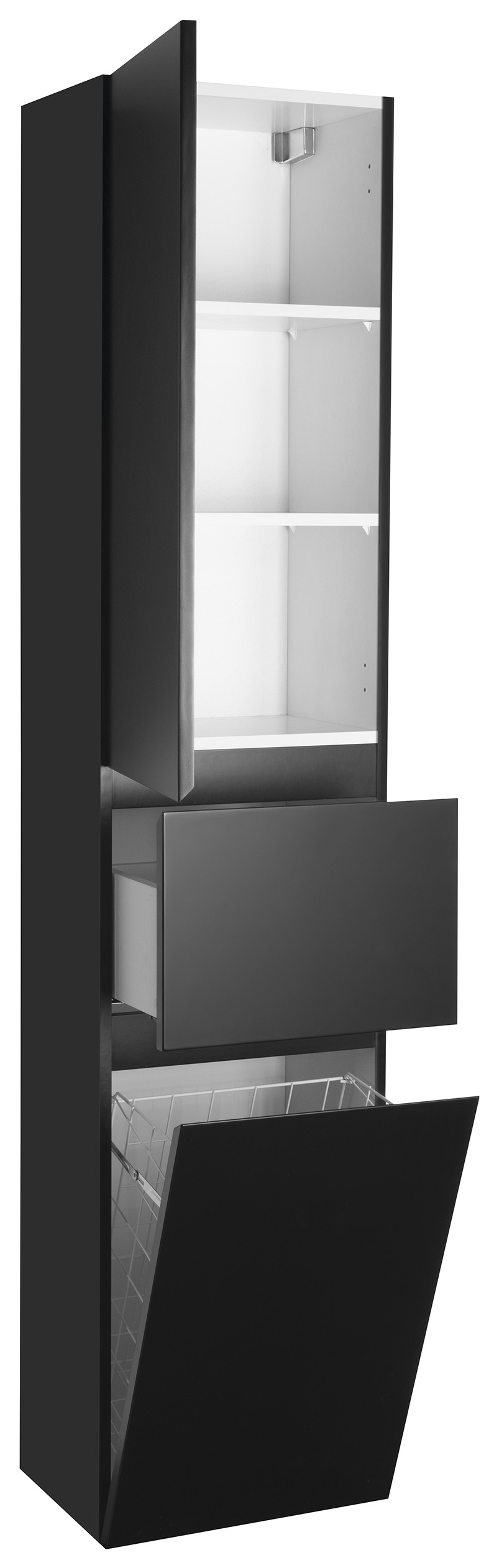 ALTAIR vysoká skříňka s košem 40x184x31cm, černá mat, levá AI685L