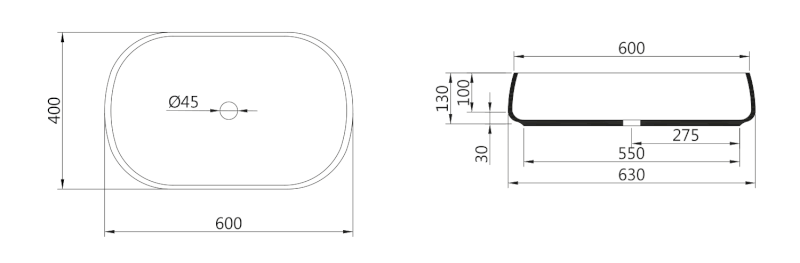 JUMPER keramické umyvadlo na desku, 60x40cm, bílá WH070