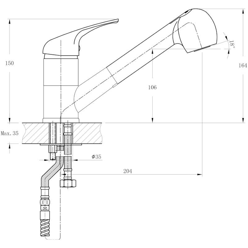HOFFER stojánková dřezová baterie s výsuvnou sprškou, chrom 424.070.1