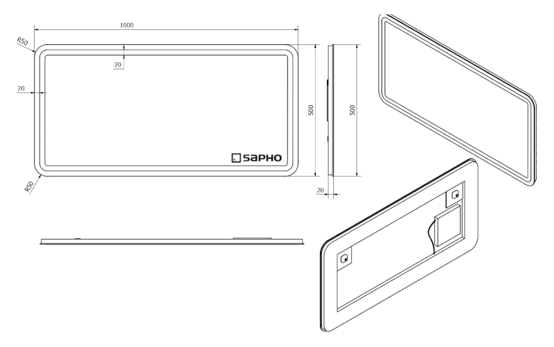 NYX zrcadlo s LED osvětlením 100x50cm NY100