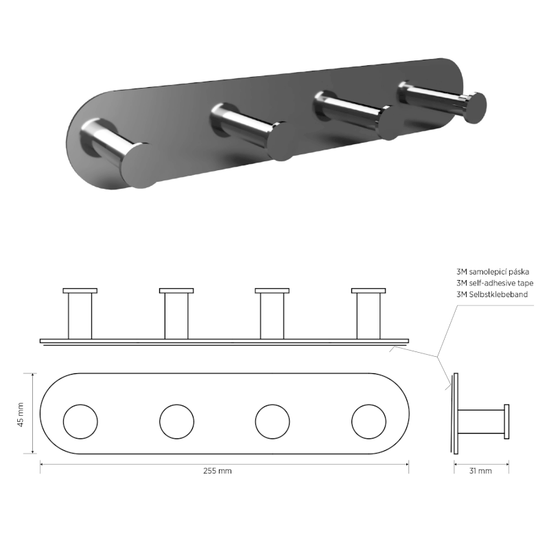 X-ROUND samolepící čtyřháček, nerez lesk XR221