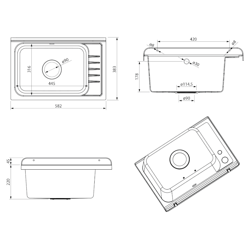 Výlevka na skříňku 58x38cm, plast bílá PI5838