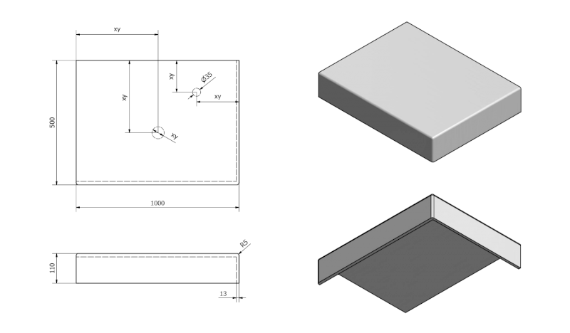 TAILOR rockstone deska 100x50 cm, provedení límce R TR100R