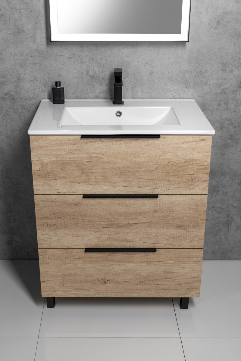 CIRASA umyvadlová skříňka 59,2x75x46cm, 3x zásuvka, dub Alabama CR631-2222