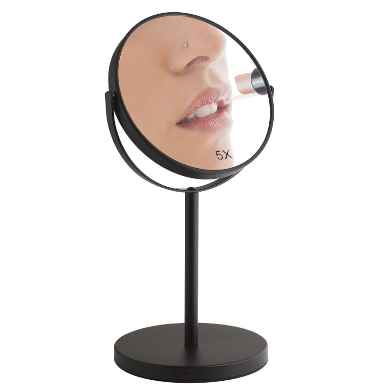 ANNA kosmetické zrcátko na postavení, Ø 163mm, oboustranné, černá mat 211214