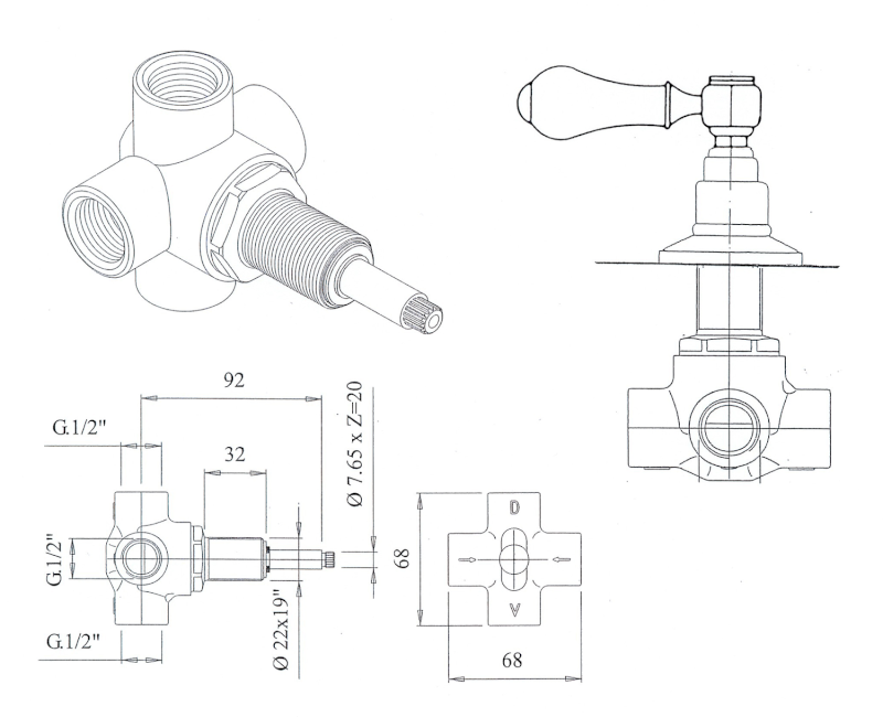 ANTEA podomítkový přepínač, páčka, růžové zlato DEVIN107