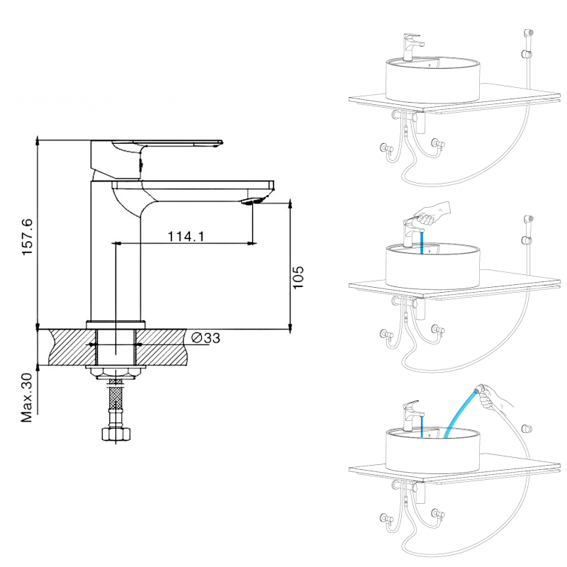 Stojánková umyvadlová baterie s bidetovou sprchou, chrom SK401