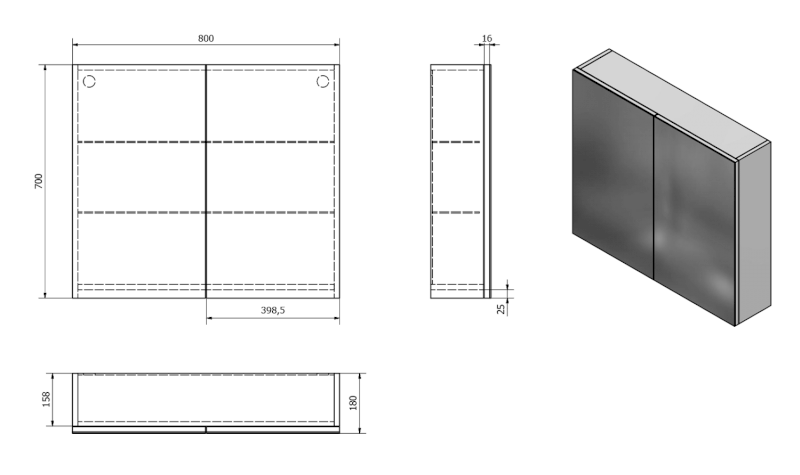VEGA galerka, 80x70x18cm, bílá VG080